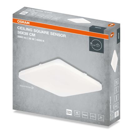 Osram - LED mennyezeti lámpa CEILING SQUARE, 36W/230V, 4000K, 38x38 cm, fehér, beépített alkonyatérzékelővel