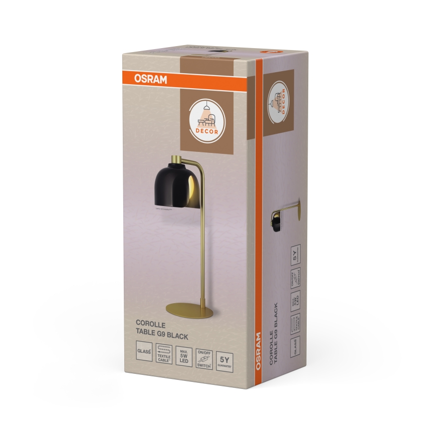 Osram - DECOR COROLLE asztali lámpa 1xG9/20W/230V fekete/arany