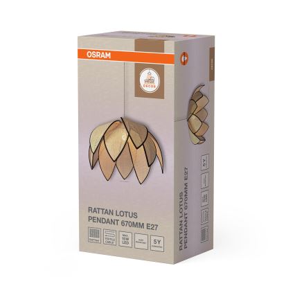 Osram - DECOR RATTAN zsinóros függeszték 1×E27/15W/230V, Ø 67 cm, bézs/fekete