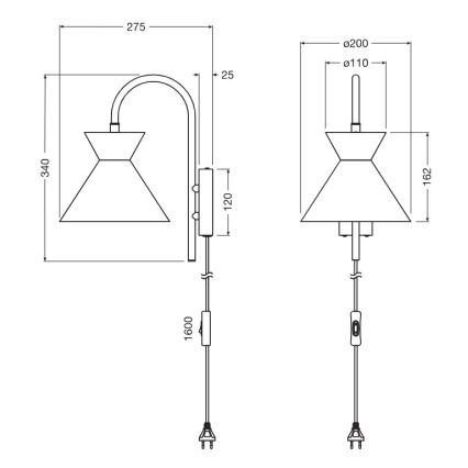 Osram - DECOR WAIST fali lámpa 1xE27/40W/230V fekete