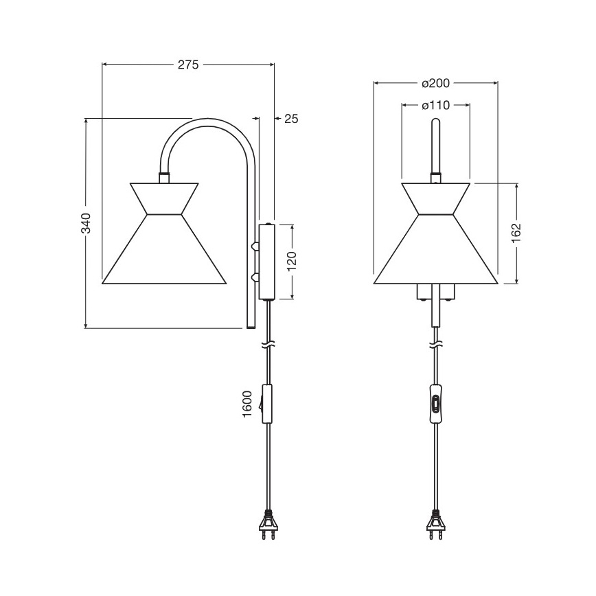 Osram - DECOR WAIST fali lámpa 1xE27/40W/230V fekete
