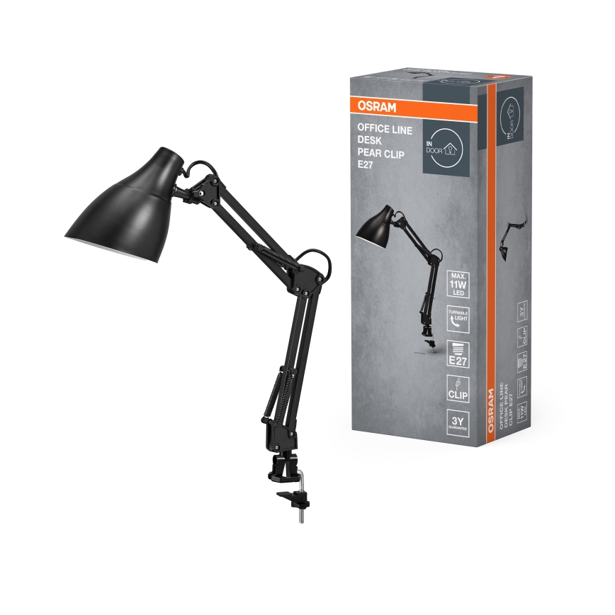 Osram - DESK LINE asztali csíptetős lámpa 1xE27/11W/230V fekete