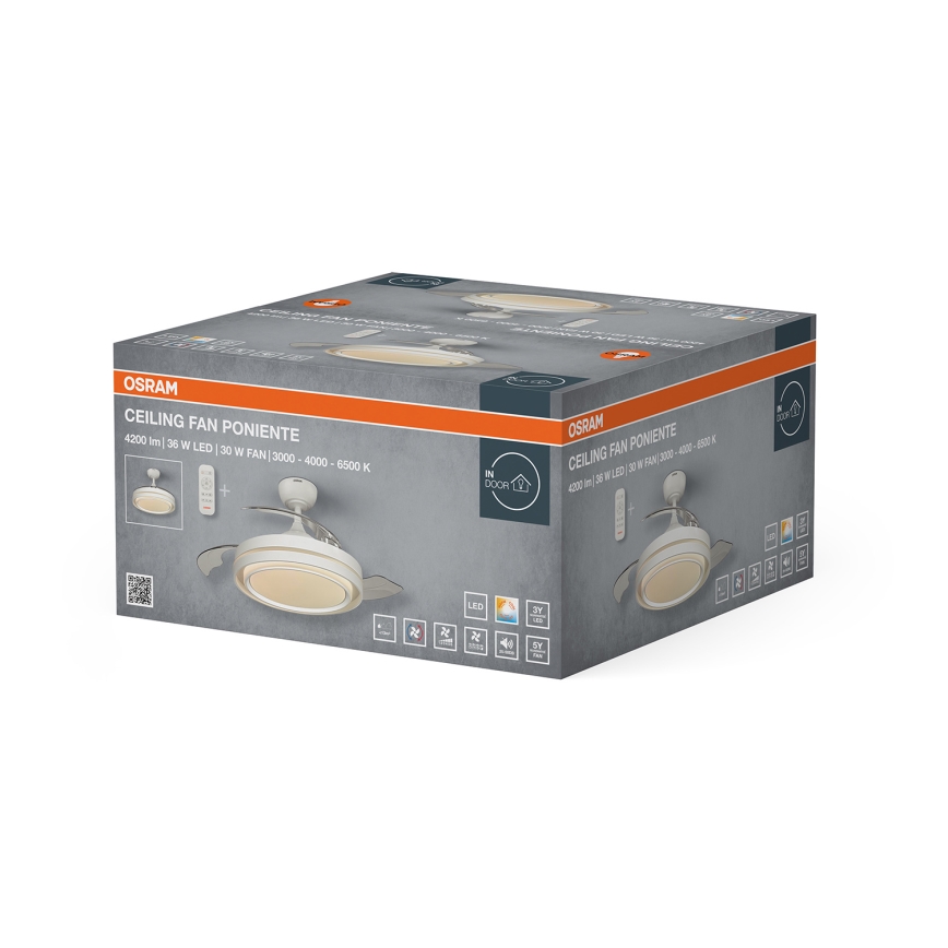Osram - Fényerőszabályozható mennyezeti lámpa ventilátorral PONIENTE LED/36W/230V 3000/4000/6500K + távirányító