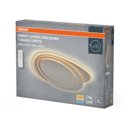 Osram - Dimmelhető LED mennyezeti lámpatest ORBIS LAYERS LED/50W/230V 2600-6000K 36x49 cm fehér + távirányító