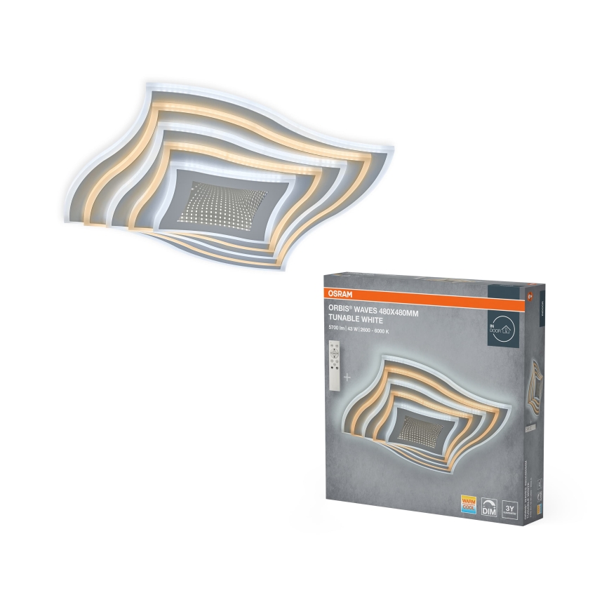 Osram - LED Fényerőszabályozható mennyezeti lámpa ORBIS WAVES LED/43W/230V 2600-6000K 48x48 cm fehér + távirányító