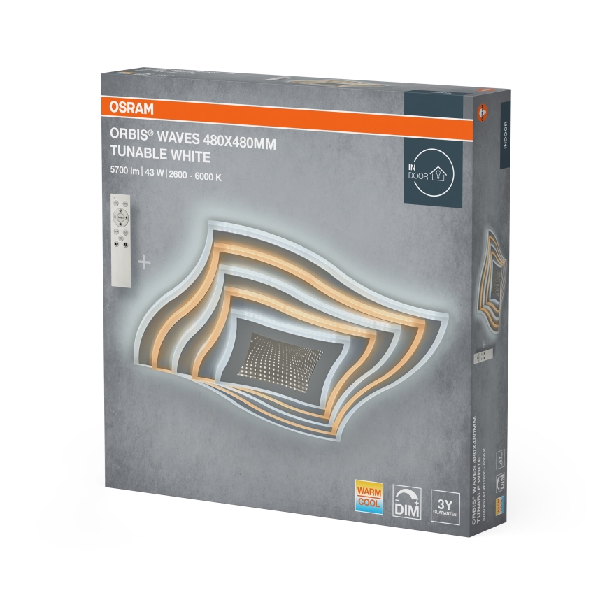 Osram - LED Fényerőszabályozható mennyezeti lámpa ORBIS WAVES LED/43W/230V 2600-6000K 48x48 cm fehér + távirányító