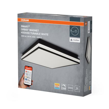 Osram - SMART+ MAGNET LED dimmelhető mennyezeti lámpatest, 42 W, 230 V, 45×45 cm, 3000–6500 K, Wi‑Fi