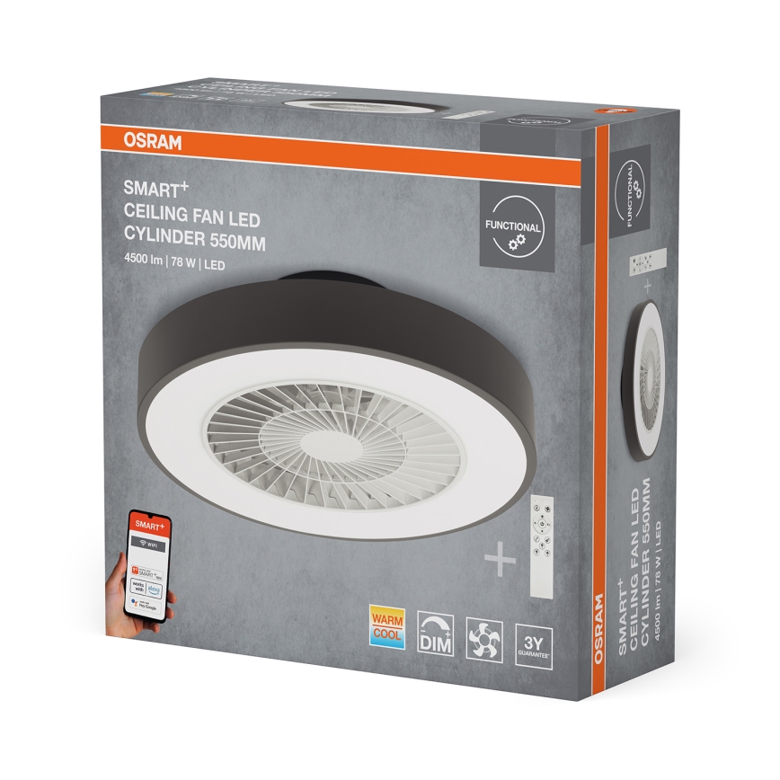 Osram - SMART+ dimmelhető LED mennyezeti lámpa ventilátorral, 78W, 230V, 3000–6500K, Wi-Fi + távirányító