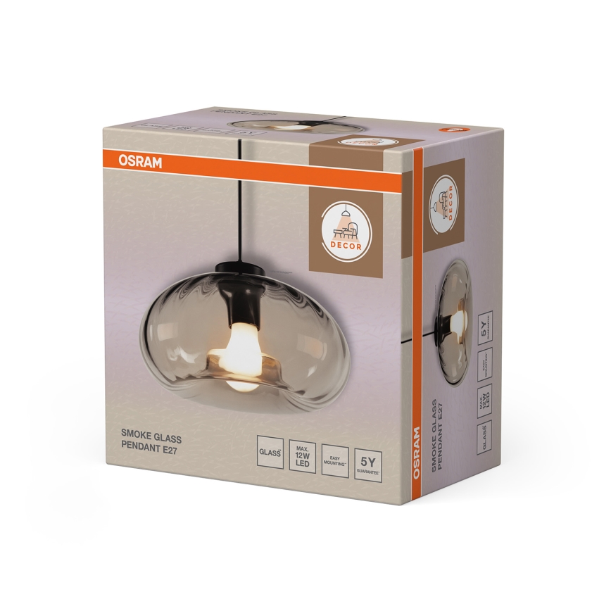 Osram - Kábeles csillár DECOR SMOKE 1xE27/12W/230V átm. 28 cm fekete/füstszürke