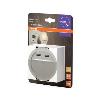 Osram - Konnektorba dugható LED éjszakai lámpa érzékelővel LUNETTA 2xUSB LED/13W/230V