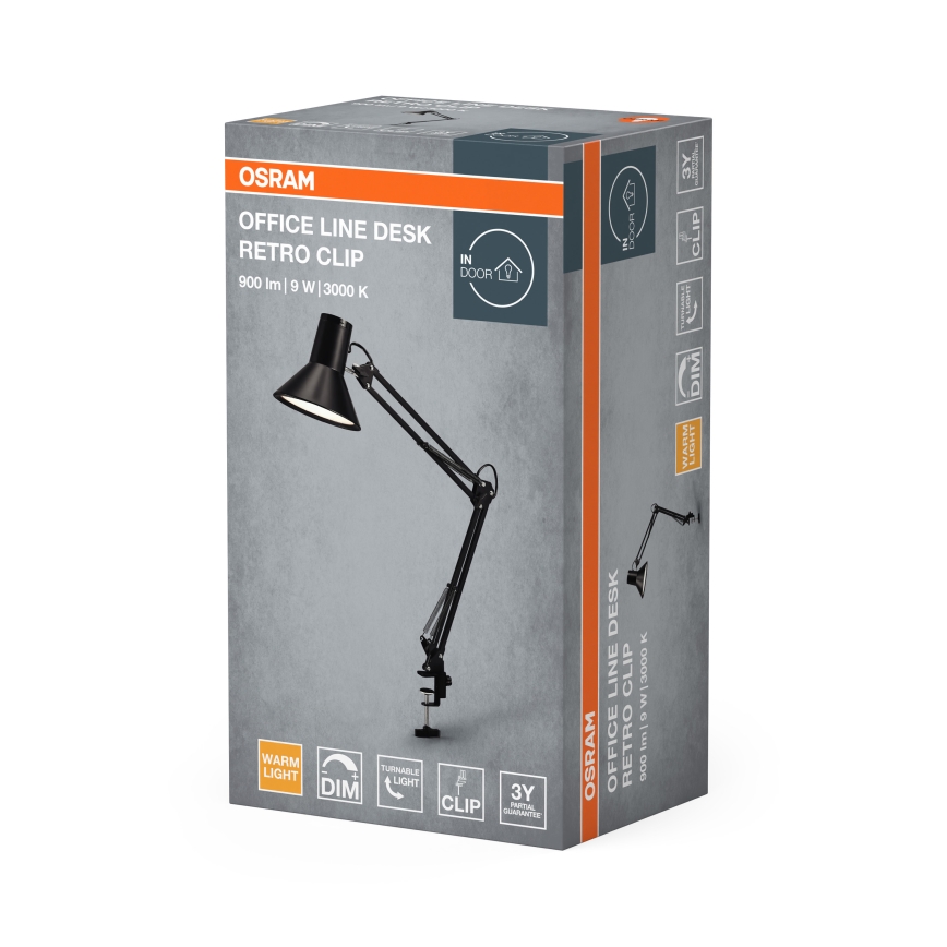 Osram - LED fényerőszabályozható csíptethető asztali lámpa OFFICE LINE LED/9W/230V 3000K fekete
