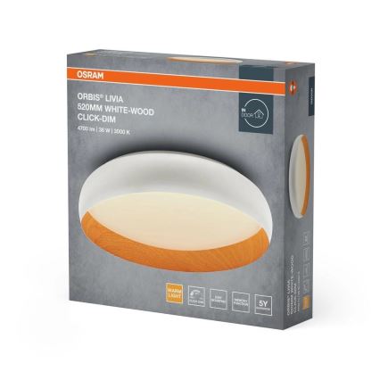 Osram - LED dimmelhető mennyezeti lámpatest ORBIS LIVIA, 36 W, 230 V, Ø 52 cm, fehér/barna