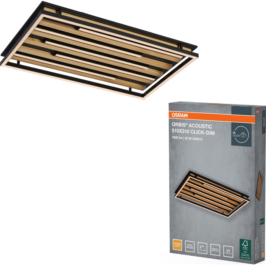 Osram - Dimmelhető LED mennyezeti lámpatest ORBIS ACOUSTIC LED/30W/230V 51x31 cm fenyő