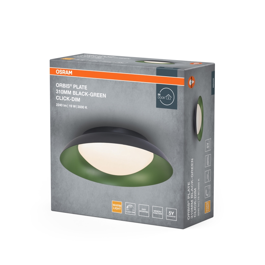 Osram - LED dimmelhető mennyezeti lámpatest ORBIS PLATE LED/19W/230V Ø 31 cm zöld/fekete