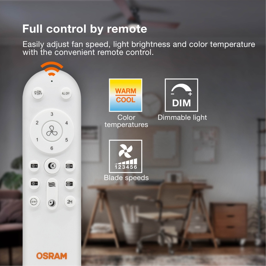 Osram - Dimmelhető LED mennyezeti ventilátor FOHN LED/18W/230V 3000/4000/6500K + távirányító