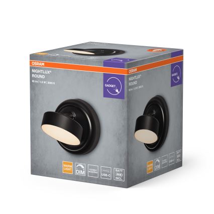 Osram - NIGHTLUX érintésvezérlésű, fényerőszabályozható, újratölthető LED fali lámpa LED/1,8W/5V fekete