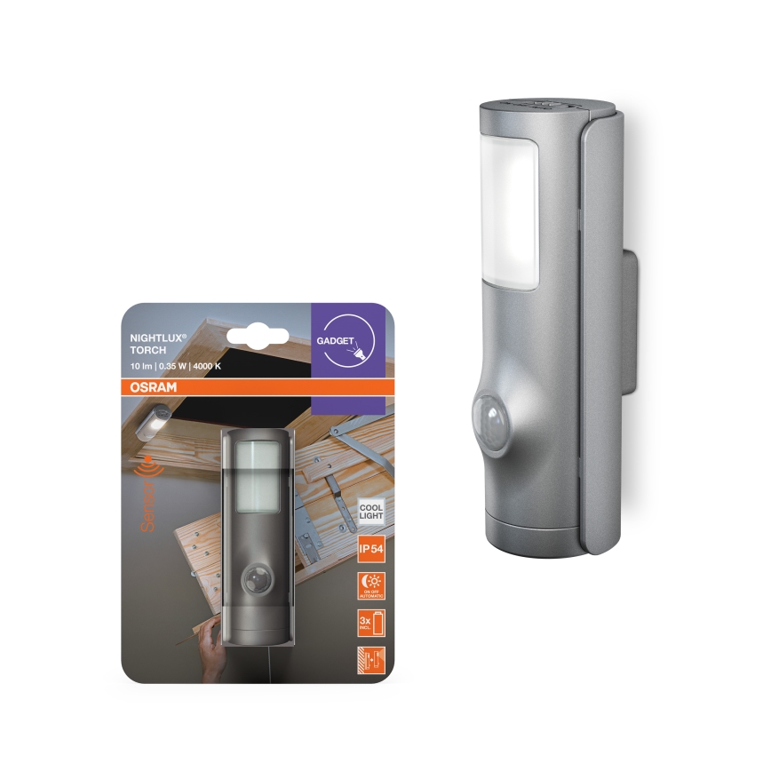 Osram - NIGHTLUX LED irányfény érzékelővel LED/0,35W/3xAAA IP54 ezüst