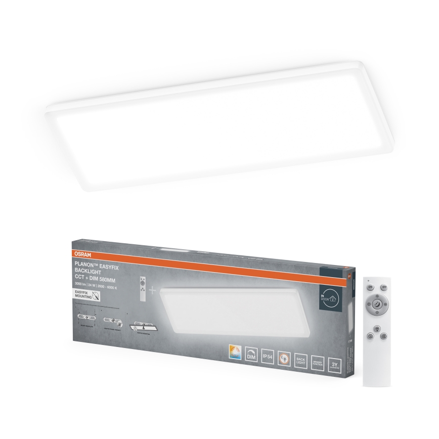Osram - fényerőszabályozható LED fürdőszobai mennyezeti lámpatest PLANON EASYFIX LED/24W/230V 2600-6000K 20x58 cm IP54 fehér + távirányító