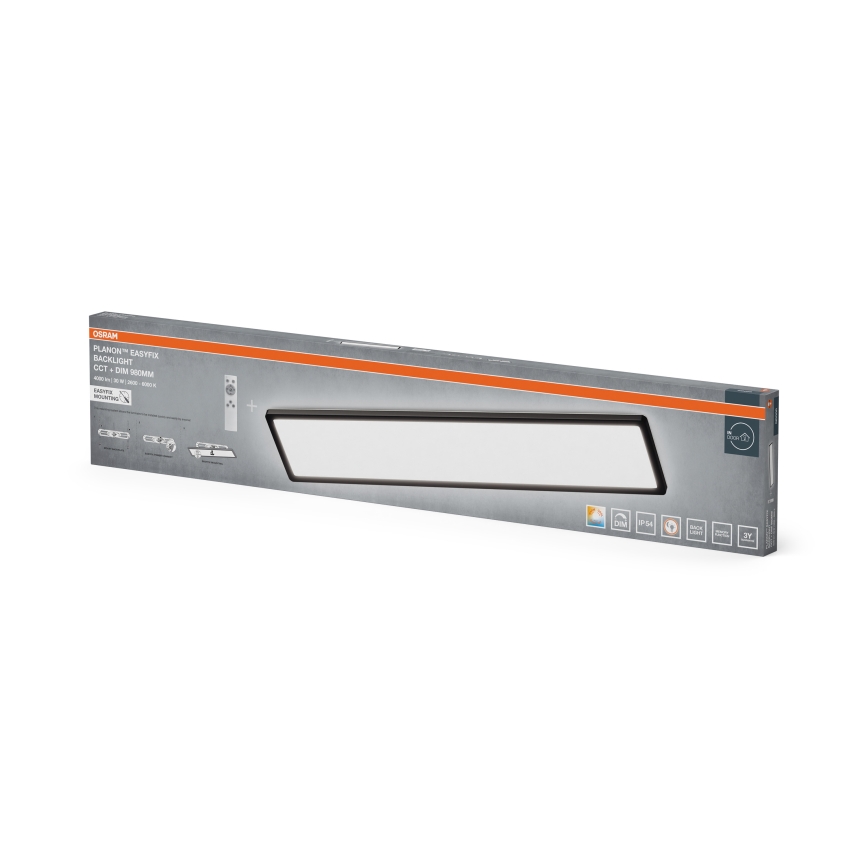 Osram - LED fényerőszabályozható fürdőszobai mennyezeti lámpatest PLANON EASYFIX LED/30W/230V 2600-6000K 20x98 cm IP54 fekete + távirányító