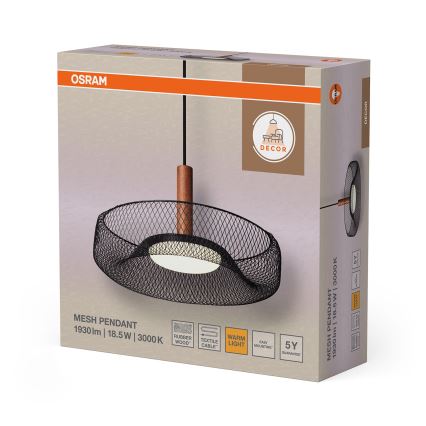 Osram - LED függeszték kábelen DECOR MESH LED/18,5W/230V átmérő 40 cm fekete/kaucsukfa