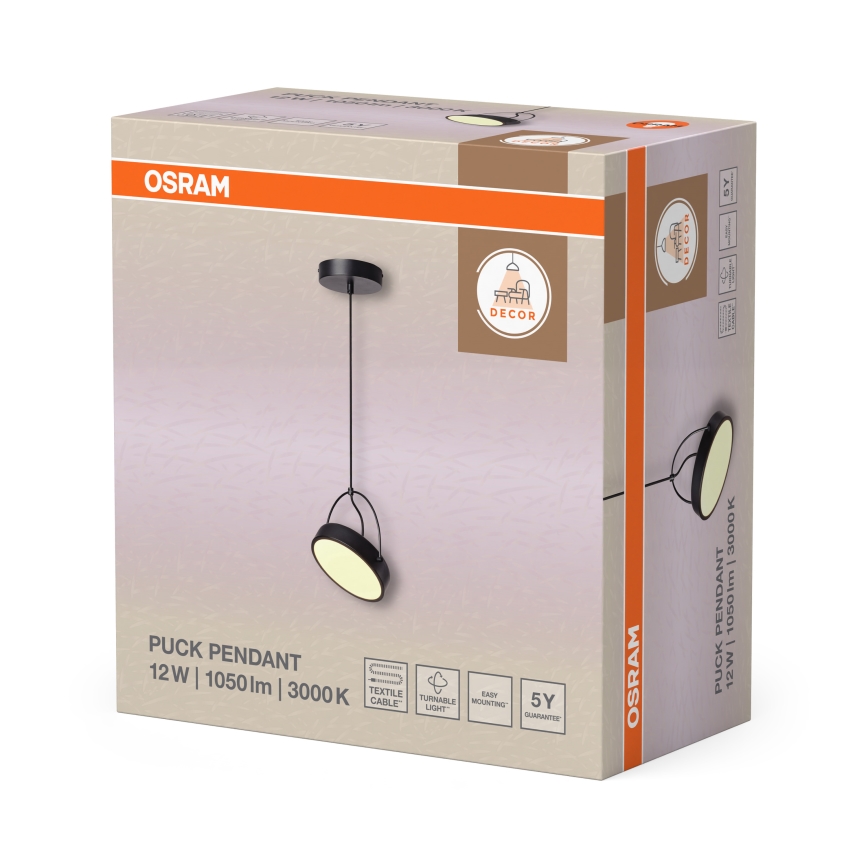 Osram - LED függeszték kábelen DECOR PUCK LED/12W/230V CRI 90 fekete
