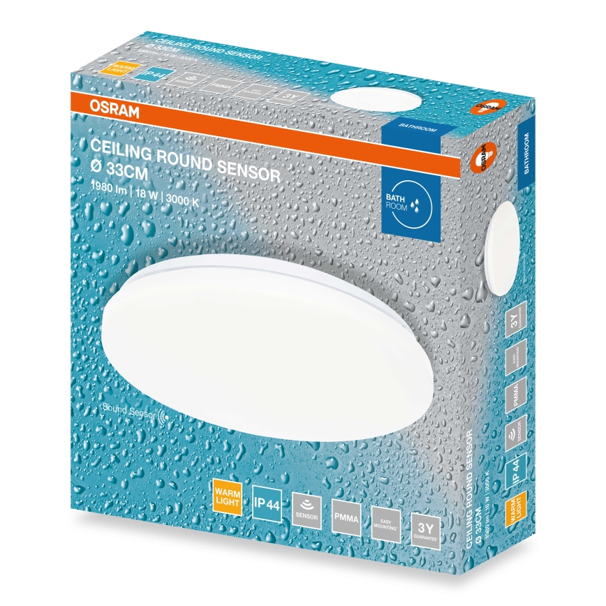 Osram - LED fürdőszobai mennyezeti lámpatest alkonyatérzékelővel CEILING ROUND LED/18W/230V 3000K Ø33 cm IP44 fehér