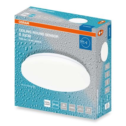 Osram - LED fürdőszobai mennyezeti lámpa alkonyatérzékelővel CEILING ROUND LED/18W/230V 4000K Ø 33 cm IP44 fehér
