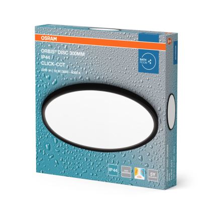 Osram - DISC LED fürdőszobai mennyezeti lámpatest, 18 W, 230 V, 3000/4000 K (meleg-/semlegesfehér), Ø 30 cm, IP44, fekete