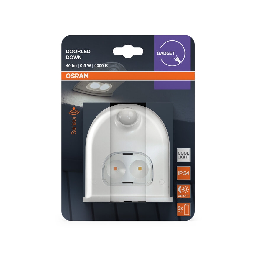 Osram - LED kültéri fali lámpa érzékelővel DOORLED LED/0,5W/3xAA IP54 fehér