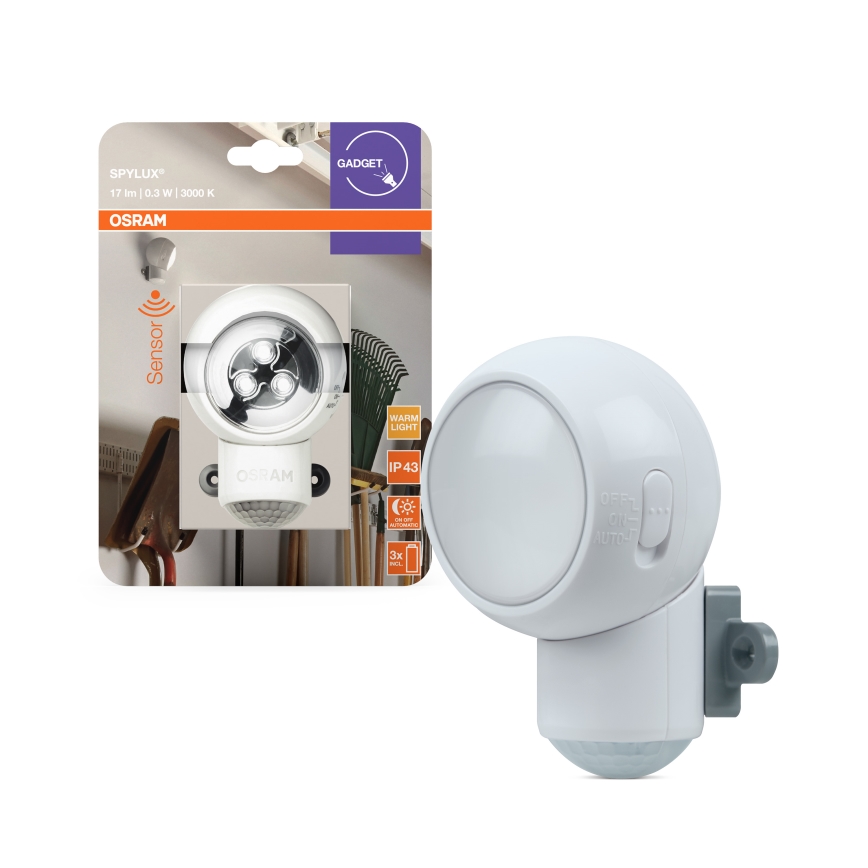 Osram - LED kültéri irányfény mozgás- és alkonyérzékelővel SPYLUX LED/0,3W/4,5V IP43 fehér