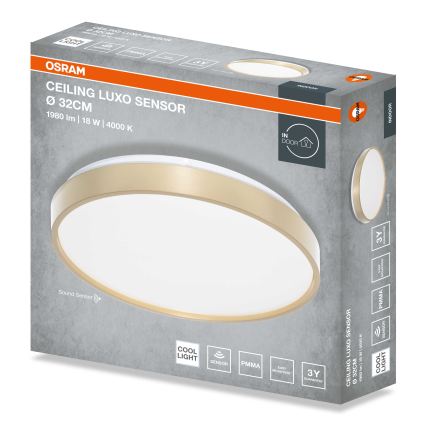 Osram - CEILING LUXO LED mennyezeti lámpa alkonyatérzékelővel, 18 W / 230 V, Ø 32 cm, arany