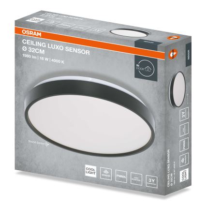 Osram - LED mennyezeti lámpatest alkonyatérzékelővel CEILING LUXO LED/18W/230V átm. 32 cm fekete