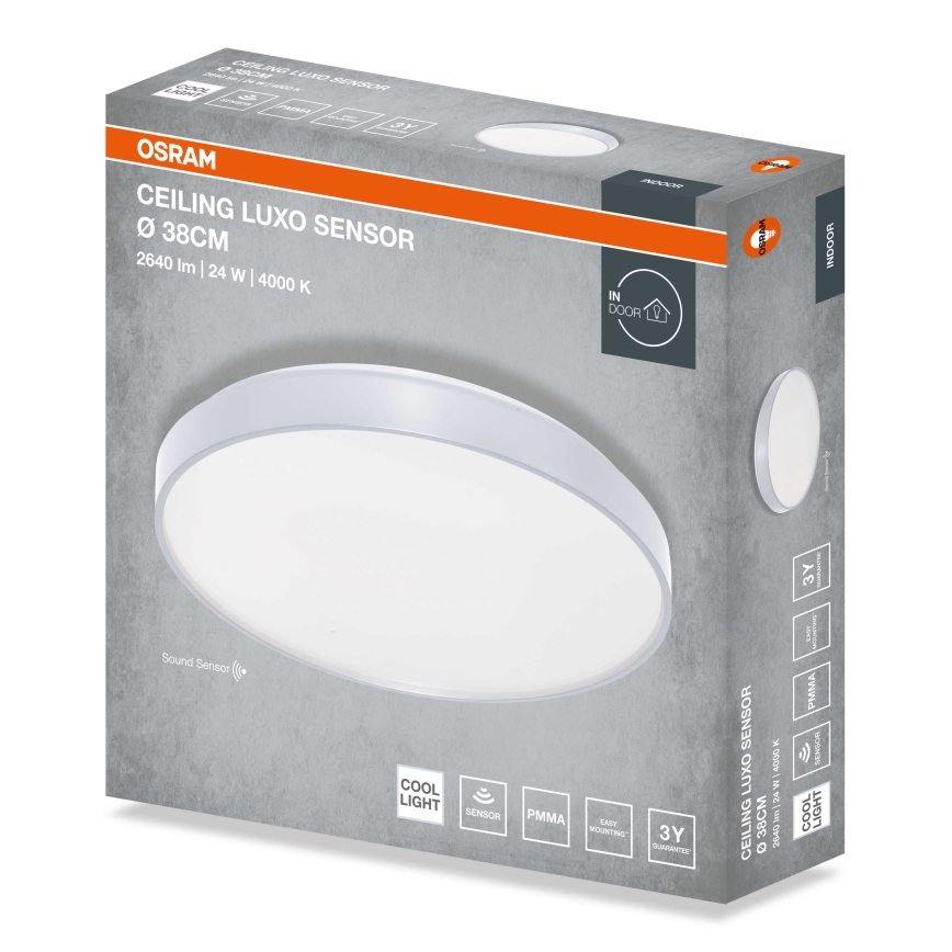 Osram CEILING LUXO LED mennyezeti lámpa, alkonykapcsolóval, 24 W, 230 V, Ø 38 cm, ezüstszínű