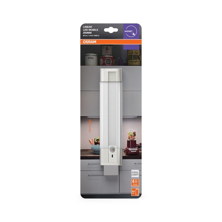 Osram - LED pult alatti lámpa mozgás- és alkonyérzékelővel LINEARLED LED/1,9W/6V 4xAA 4000K 21,4 cm fehér
