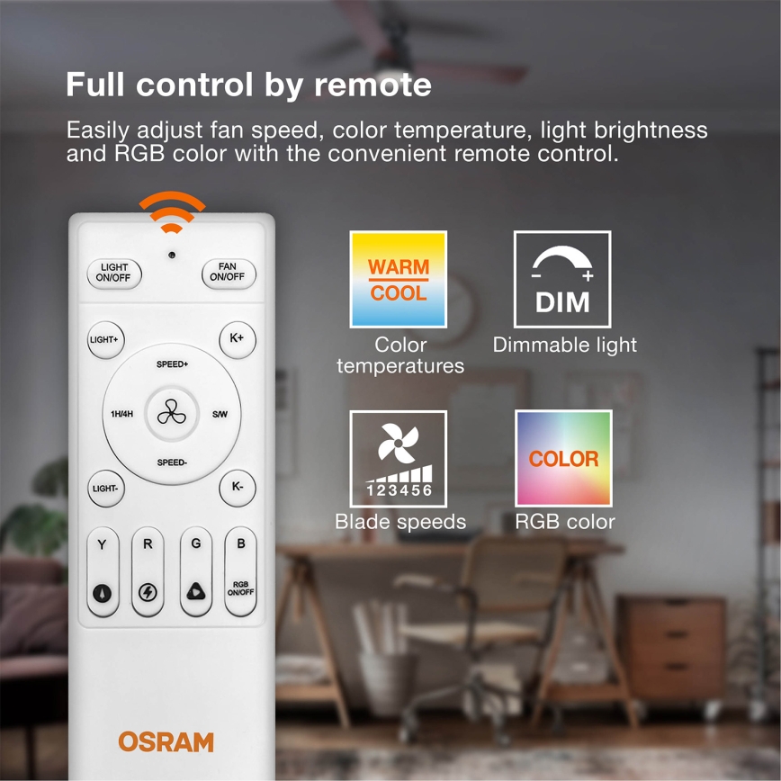 Osram - LED RGB dimmelhető mennyezeti ventilátor NORDES LED/18W/230V 3000-6500K + távirányító