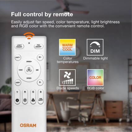 Osram - RGB LED dimmelhető mennyezeti lámpatest ventilátorral CIERZO LED/35W/230V 3000-6500K + távirányító