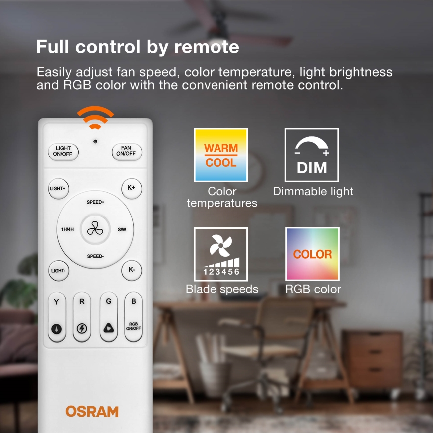 Osram - RGB LED dimmelhető mennyezeti lámpatest ventilátorral CIERZO LED/35W/230V 3000-6500K + távirányító