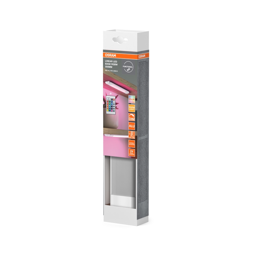 Osram - LED RGBW, fényerőszabályozható pult alá szerelhető lámpatest mozgásérzékelővel LINEAR EDGE LED/4W/230V 30 cm fehér + távirányító