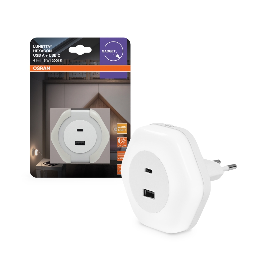 Osram - LED irányfény konnektorba dugaszolható USB-csatlakozóval LUNETTA LED/15W/230V fehér