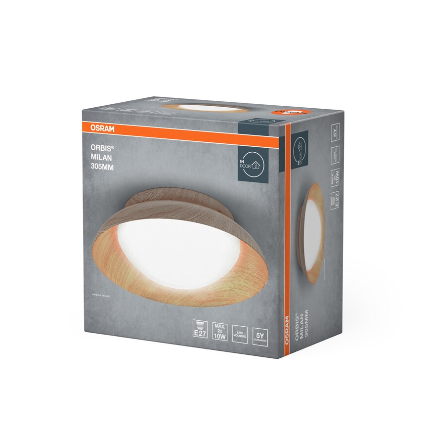 Osram - Mennyezeti lámpa ORBIS MILAN 2xE27/10W/230V átm. 30,5 cm fa dekor