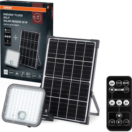 Osram - LED, fényerőszabályozható napelemes reflektor érzékelővel ENDURA LED/30W/6,4V 4000K IP65 fekete + távirányító