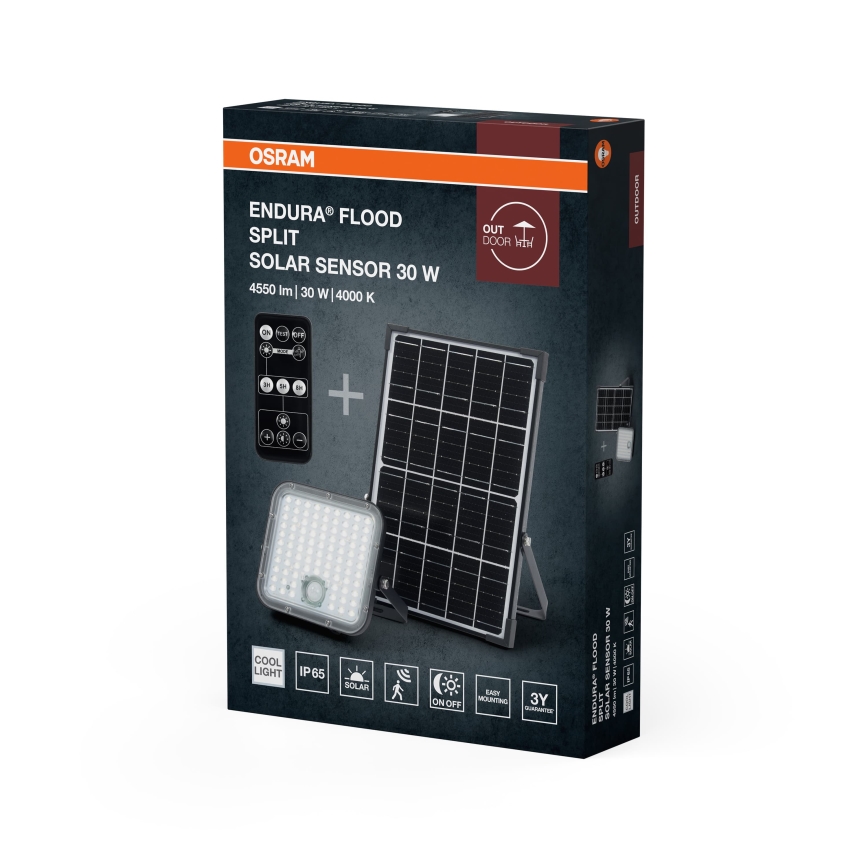 Osram - LED, fényerőszabályozható napelemes reflektor érzékelővel ENDURA LED/30W/6,4V 4000K IP65 fekete + távirányító