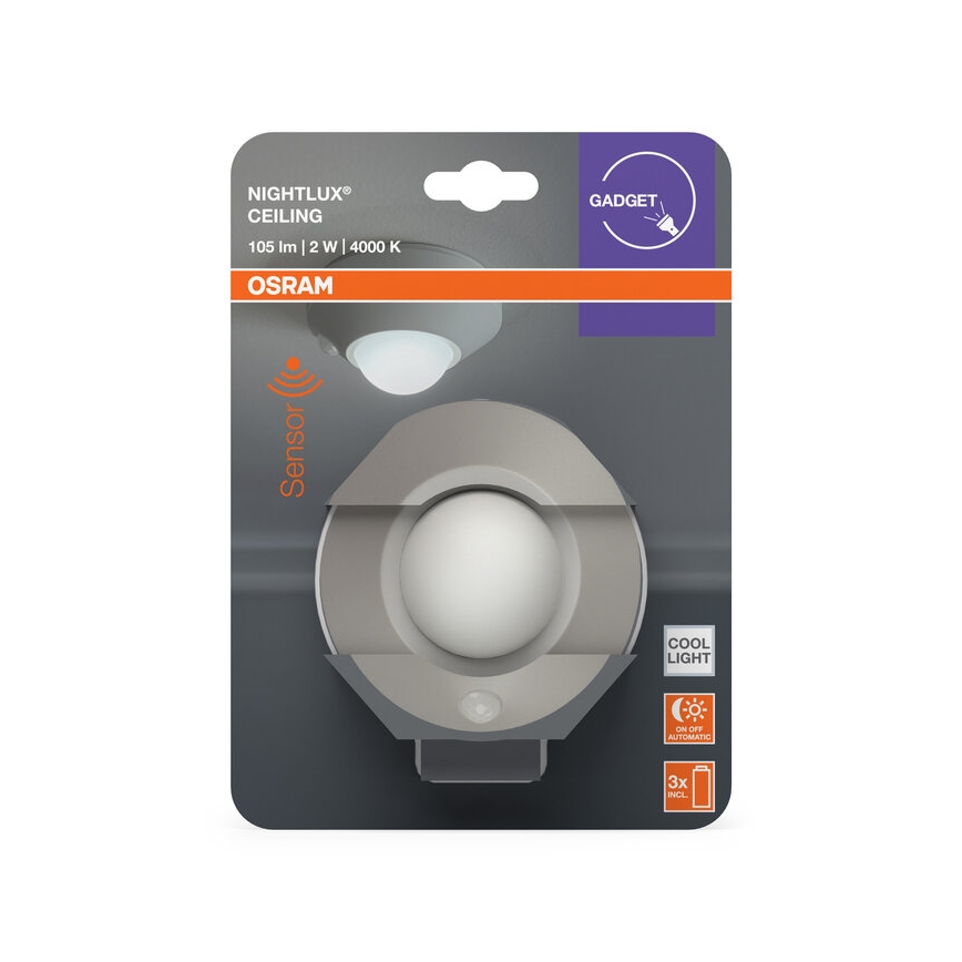 Osram - LED irányfény érzékelővel NIGHTLUX LED/2W/3xAA ezüst