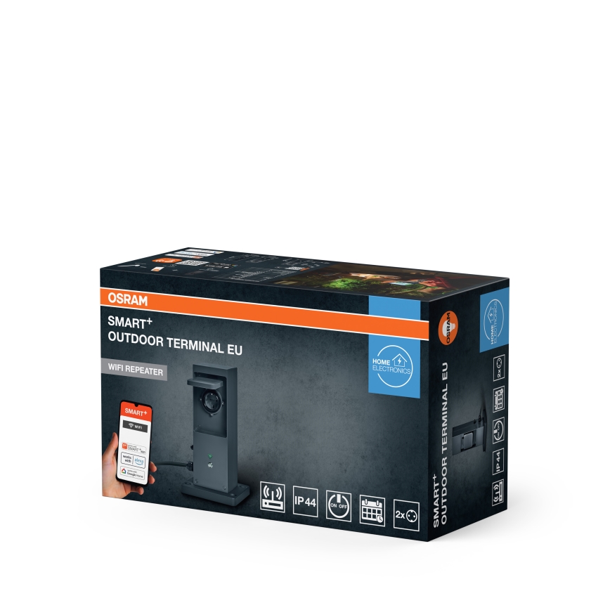 Osram - Okos kültéri konnektoros oszlop 2× SCHUKO aljzattal, beépített Wi‑Fi jelerősítővel, IP44