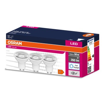 Osram PAR16 GU10 LED izzó, 4,5 W, 230 V, 6500 K, 60°, 3 darabos szett