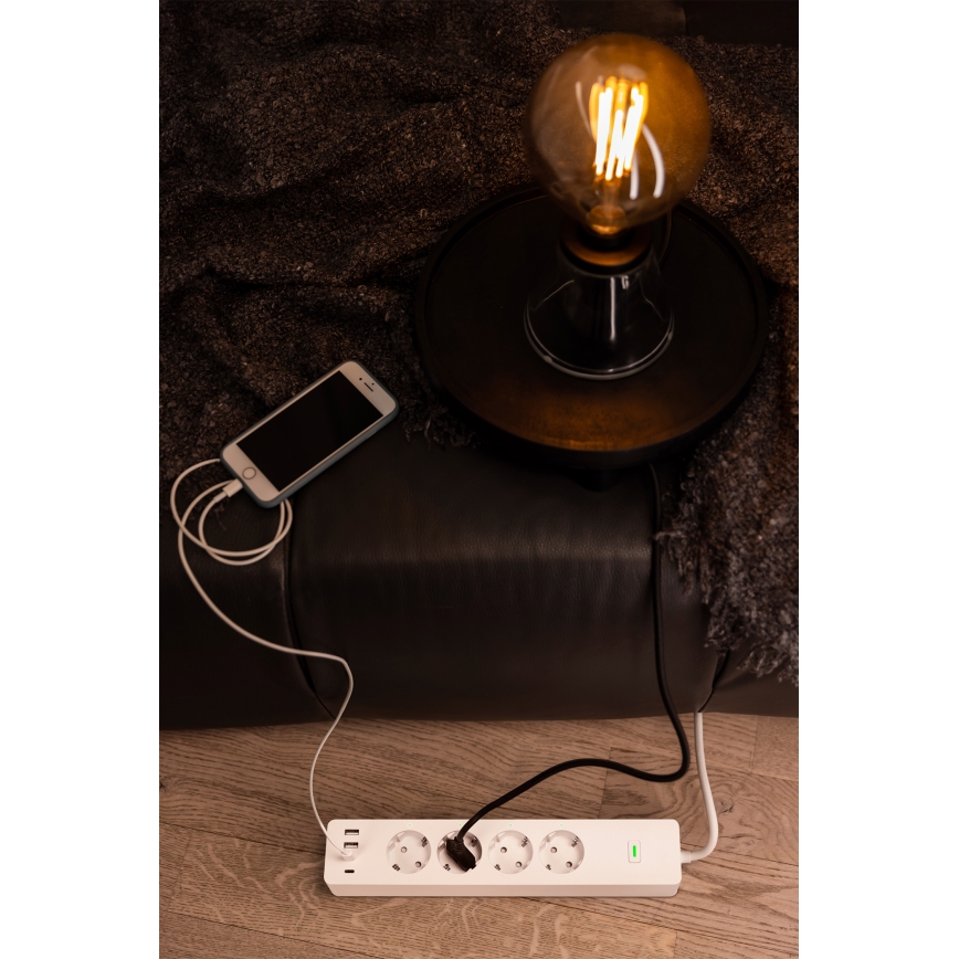Osram - SMART+ 4 aljzatos hosszabbító, F típus + 2x USB-A + 2x USB-C Wi-Fi