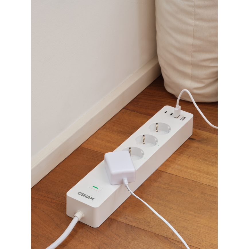 Osram - SMART+ 4 aljzatos hosszabbító, F típus + 2x USB-A + 2x USB-C Wi-Fi