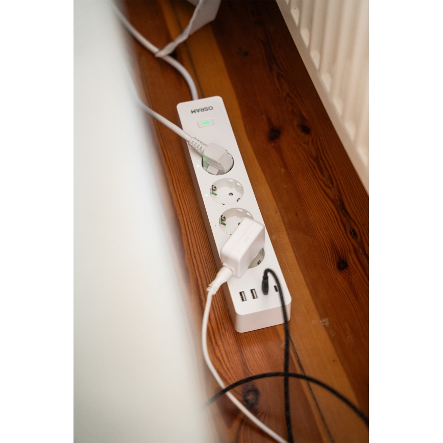 Osram - SMART+ 4 aljzatos hosszabbító, F típus + 2x USB-A + 2x USB-C Wi-Fi