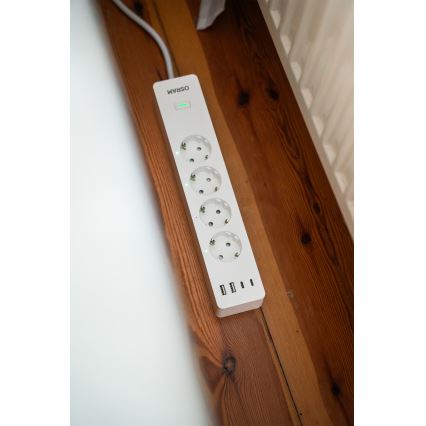 Osram - SMART+ 4 aljzatos hosszabbító, F típus + 2x USB-A + 2x USB-C Wi-Fi