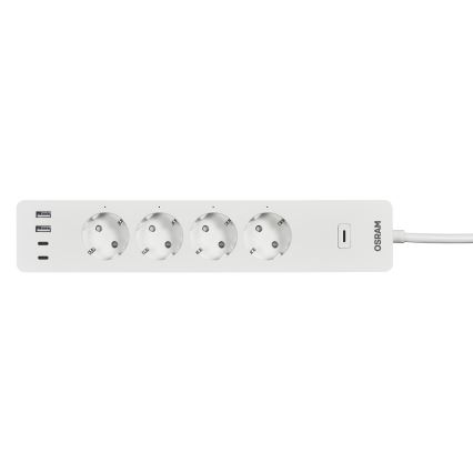 Osram - SMART+ 4 aljzatos hosszabbító, F típus + 2x USB-A + 2x USB-C Wi-Fi